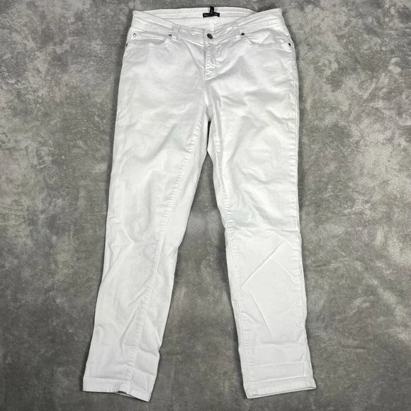 Eileen Fisher Jeans Womens 8 White Organic Cotton Slim Ankle Mid Rise Neutral - Picture 2 of 8